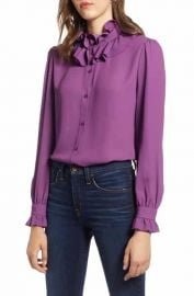 Halogen   Ruffle Neck Blouse  Regular  Petite  amp  Plus Size at Nordstrom